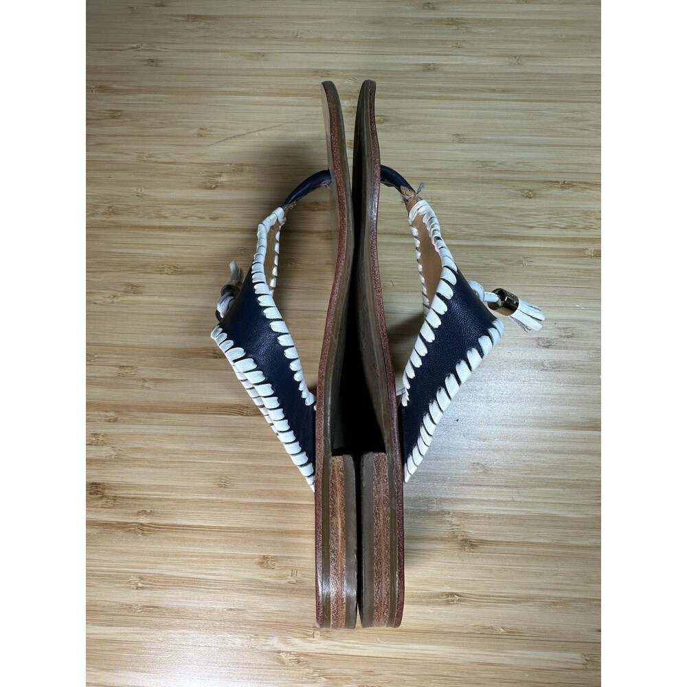 Jack Rogers Alana Thong Sandals Coastal Women 7 Navy White Tassels Flip Flops - Picture 4 of 9